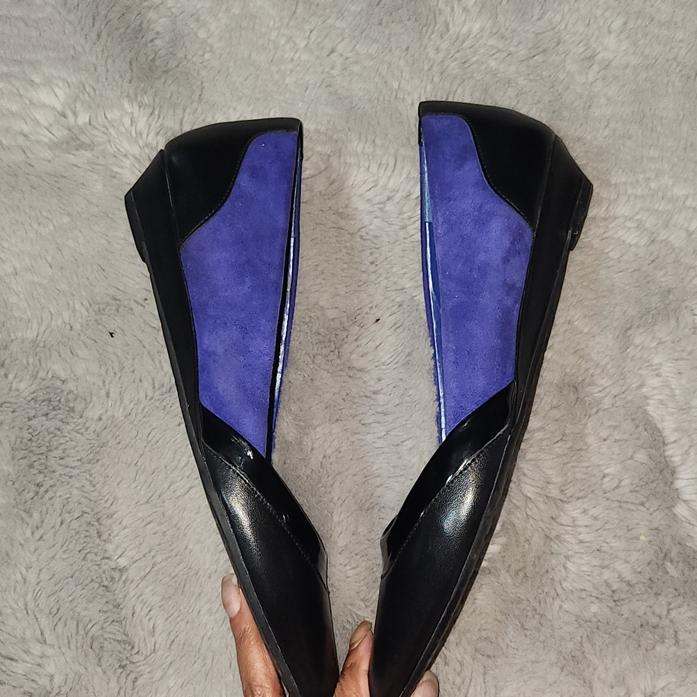 Tahari Black and royal blue suede flats with pointed toe - Picture 2 of 4